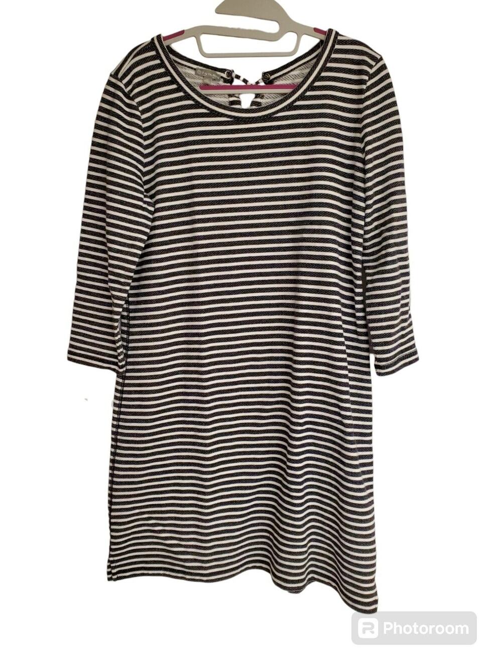 Women's T by Talbots Terry Knit Black/White Striped Dress Lace Up Back | Size M